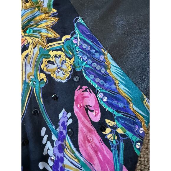 VTG 80s Judith Anne Creations Leather Bat Sleeve Floral Sequin Bomber Jacket - Picture 12 of 14